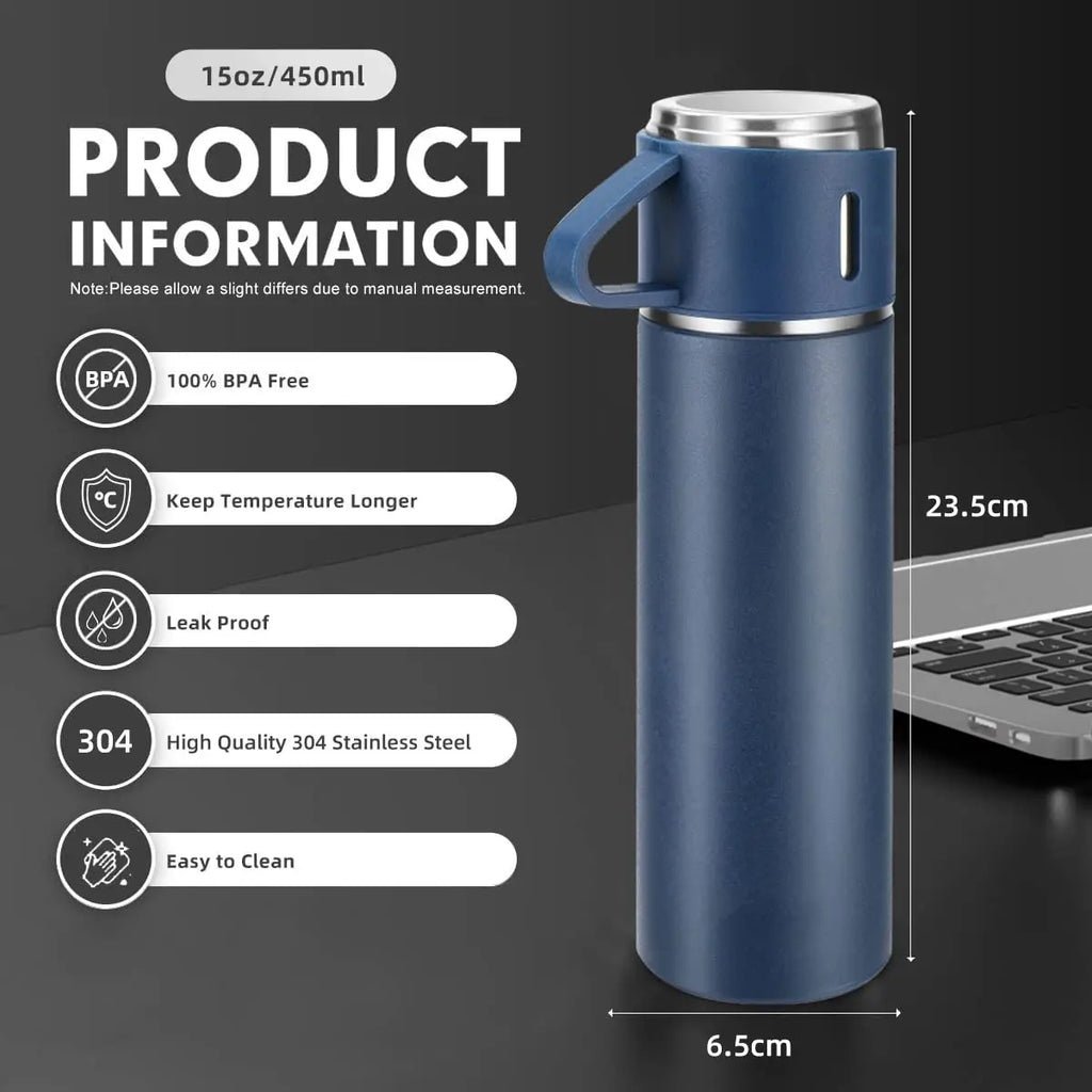 Coffee Thermos Stainless Steel Vacuum-Insulated Water Bottle, 500ml/16.9oz Insulated Bottle with Cup for Hot & Cold Drink Travel Zpaxo