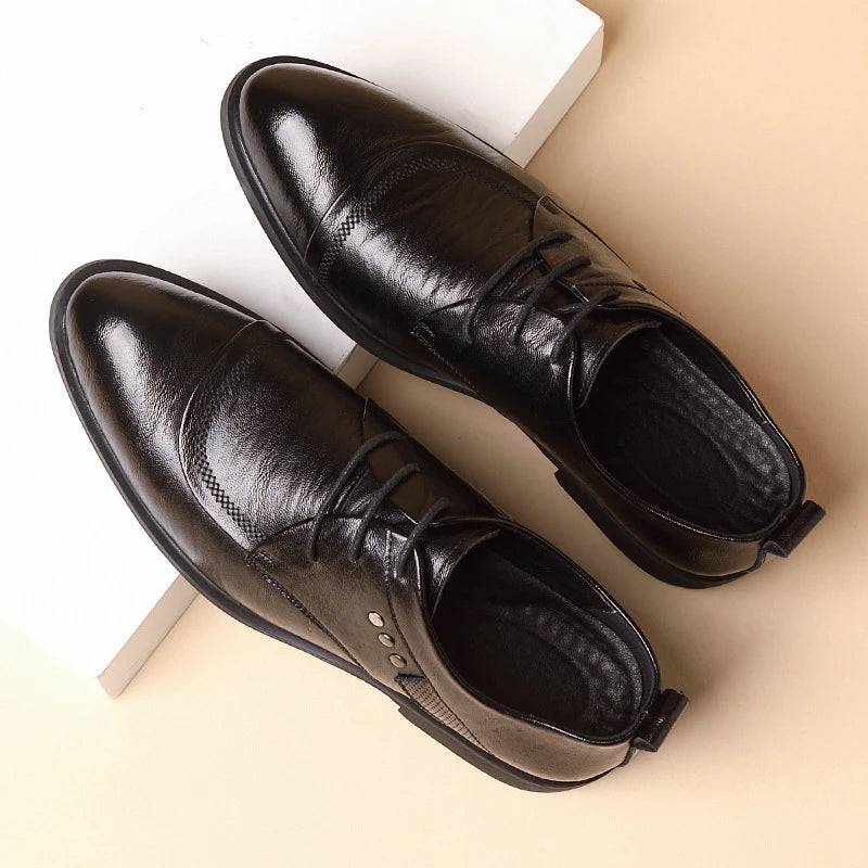 Leather Oxford Shoes Metal Rivet Detail Lace Up Formal Dress Zpaxo
