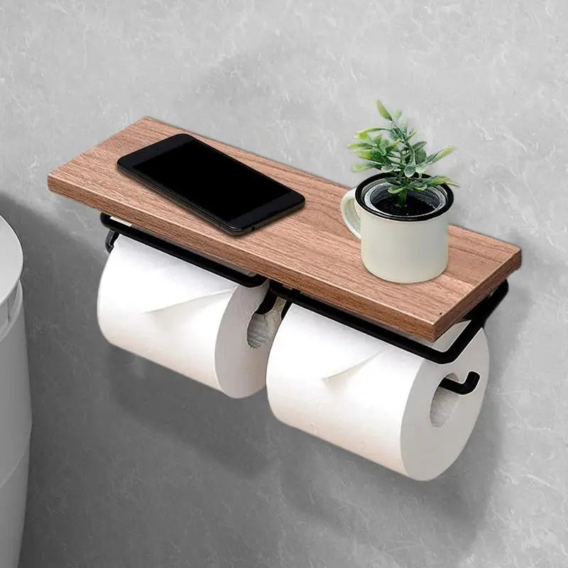 Bathroom Toilet Paper Holder Wall Mount Toilet Tissue Roll Holder with Phone Shelf Matte Black Paper Dispenser for Bathroom Zpaxo
