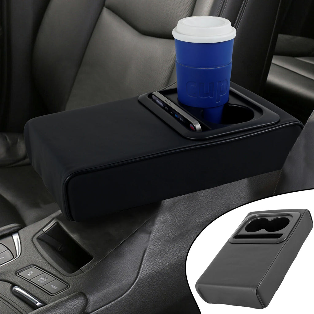 Car Center Console Armrest Pillow Leather Increased Elbow Support with Cup Holder and Phone Holder Memory Foam Armrest Cushion Zpaxo