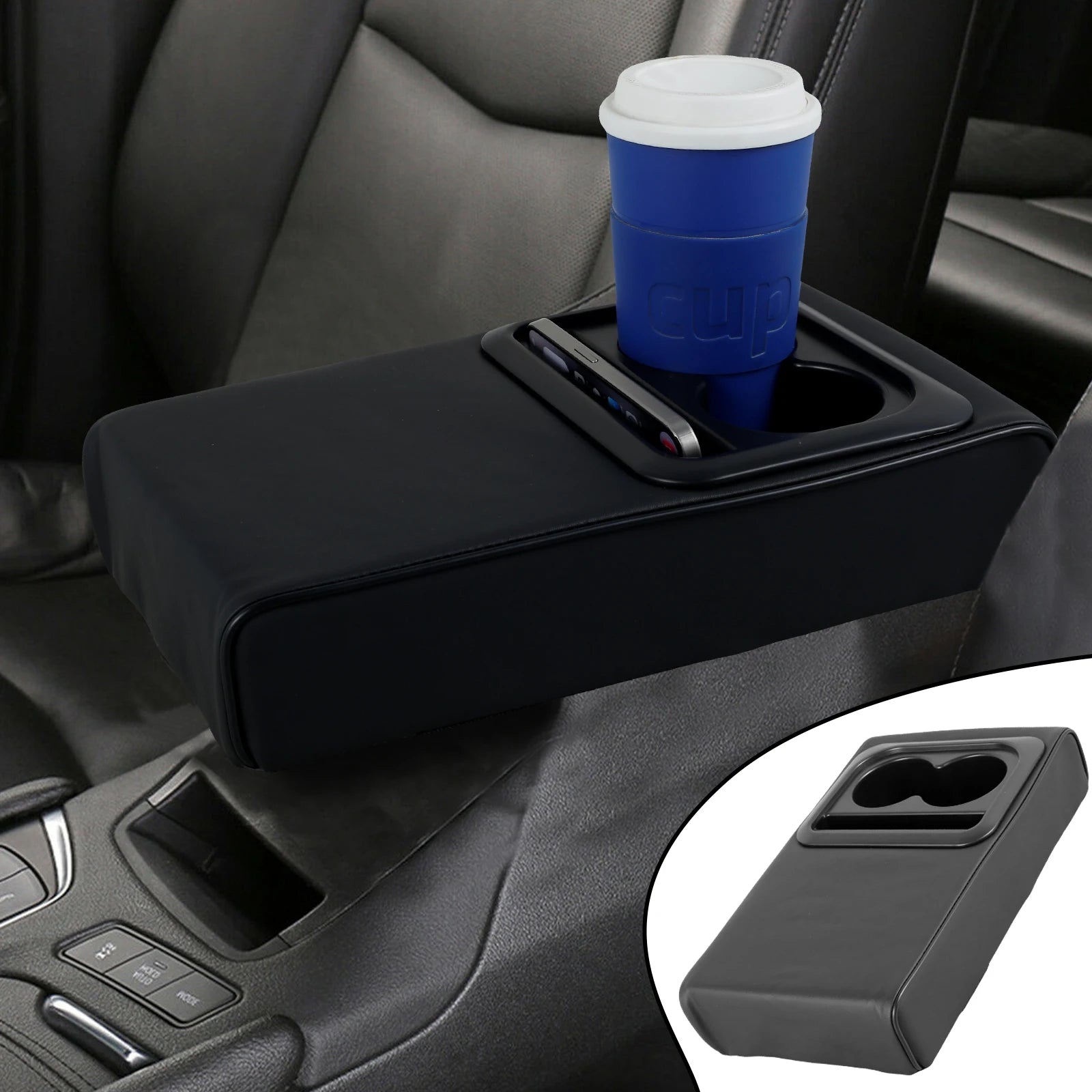 Car Center Console Armrest Pillow Leather Increased Elbow Support with Cup Holder and Phone Holder Memory Foam Armrest Cushion Zpaxo