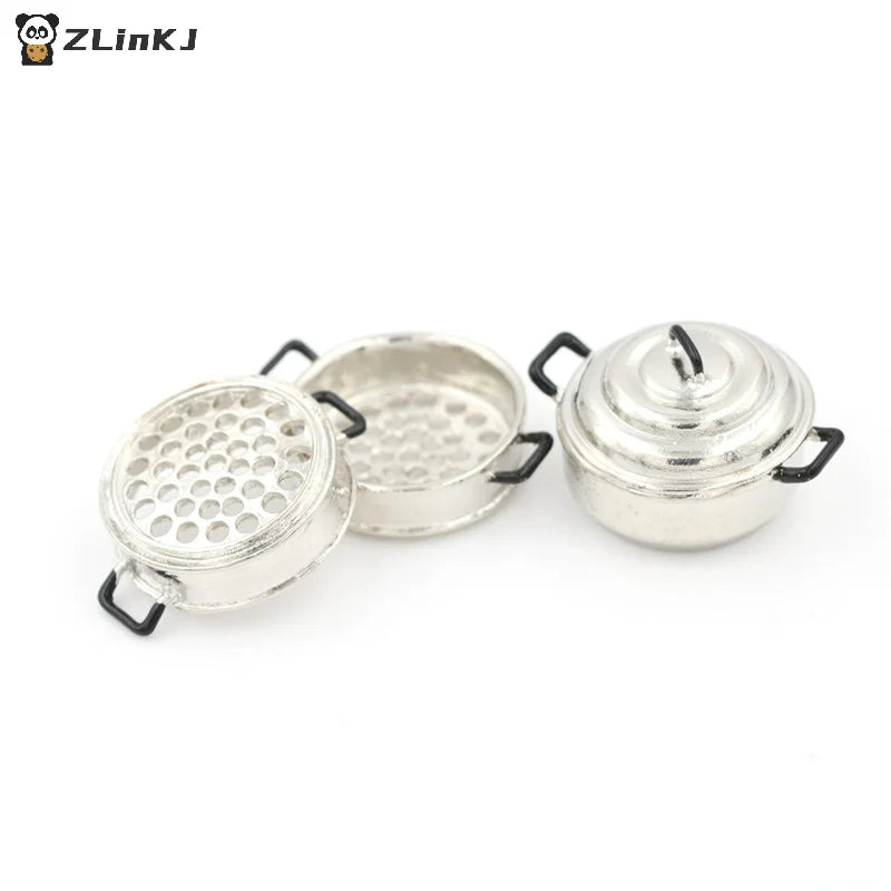 ▶1:12 Dollhouse Kitchen Decoration Toys Miniature Metal Cooking 3 Tier Steamer Toys Zpaxo