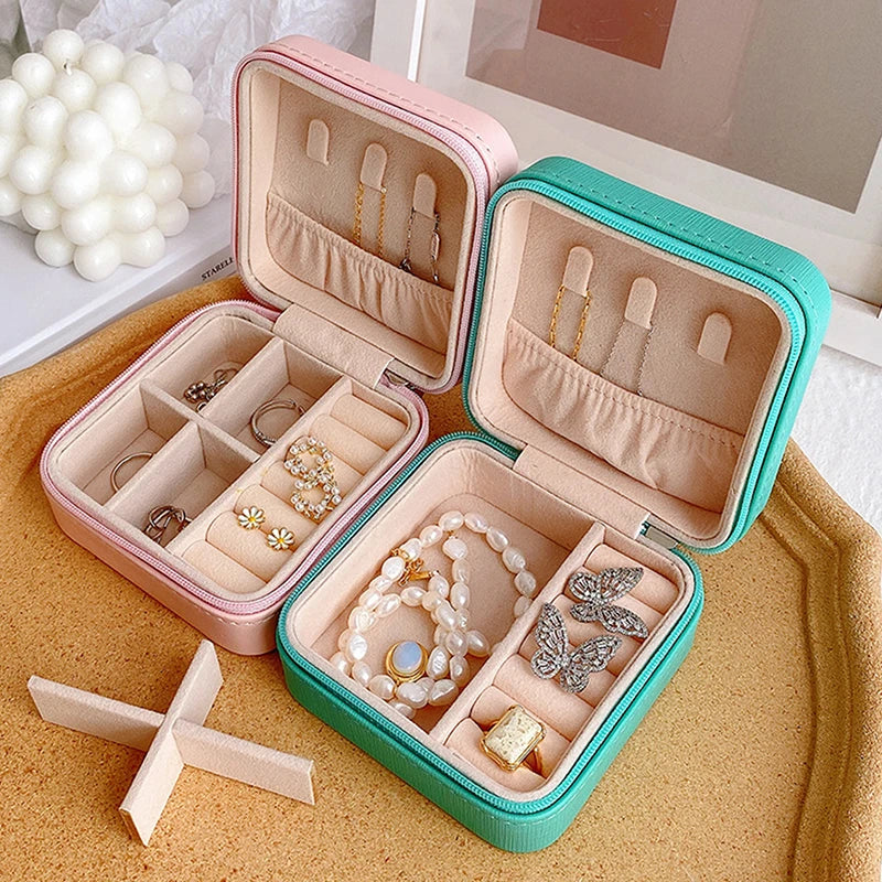 Mini Jewelry Organizer Display Travel Jewelry Zipper Case Boxes Earrings Necklace Ring Portable Jewelry Box Flip Top Storage Zpaxo