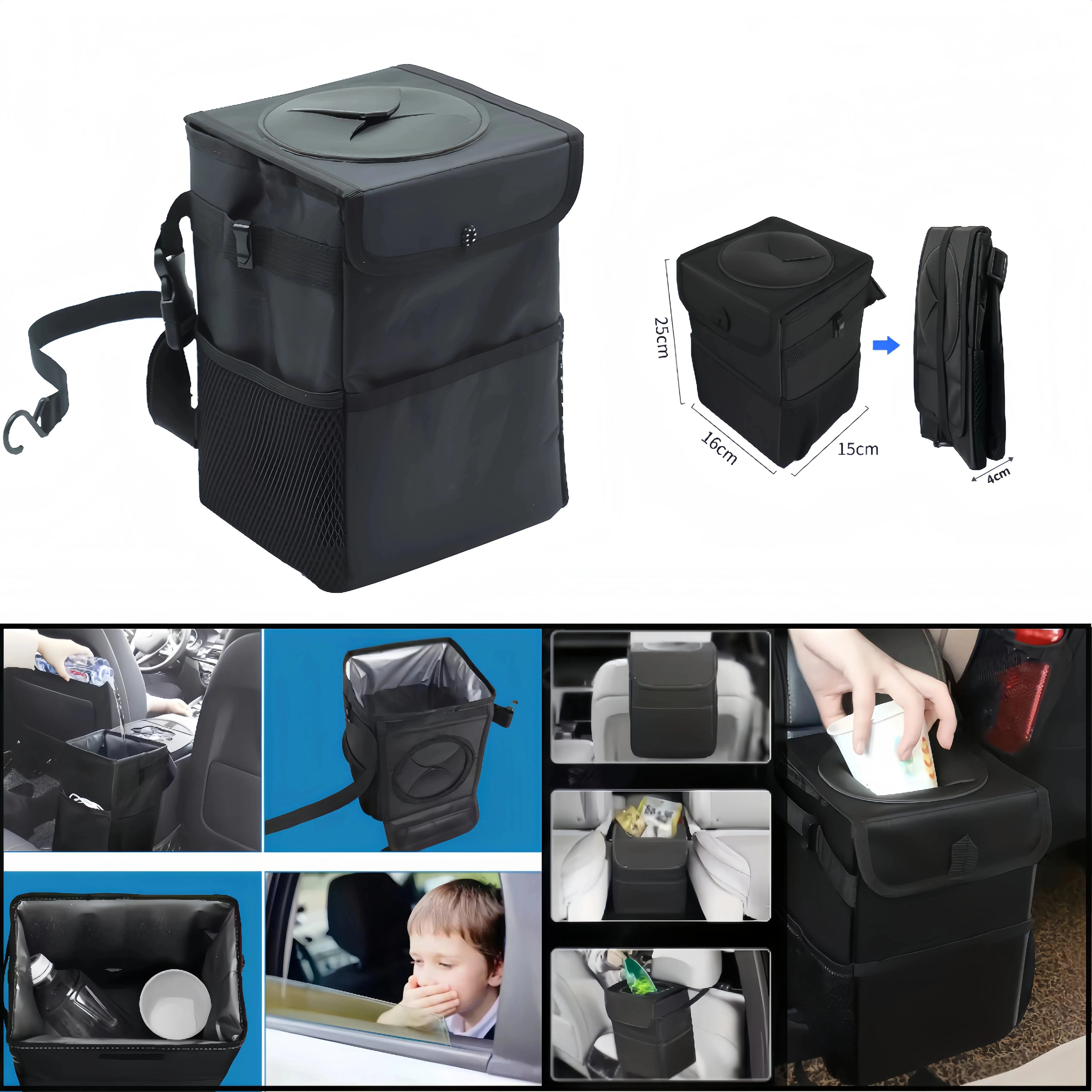 Car Trash Can Lid Leakproof Bin Garbage Collapsible Automotive Truck