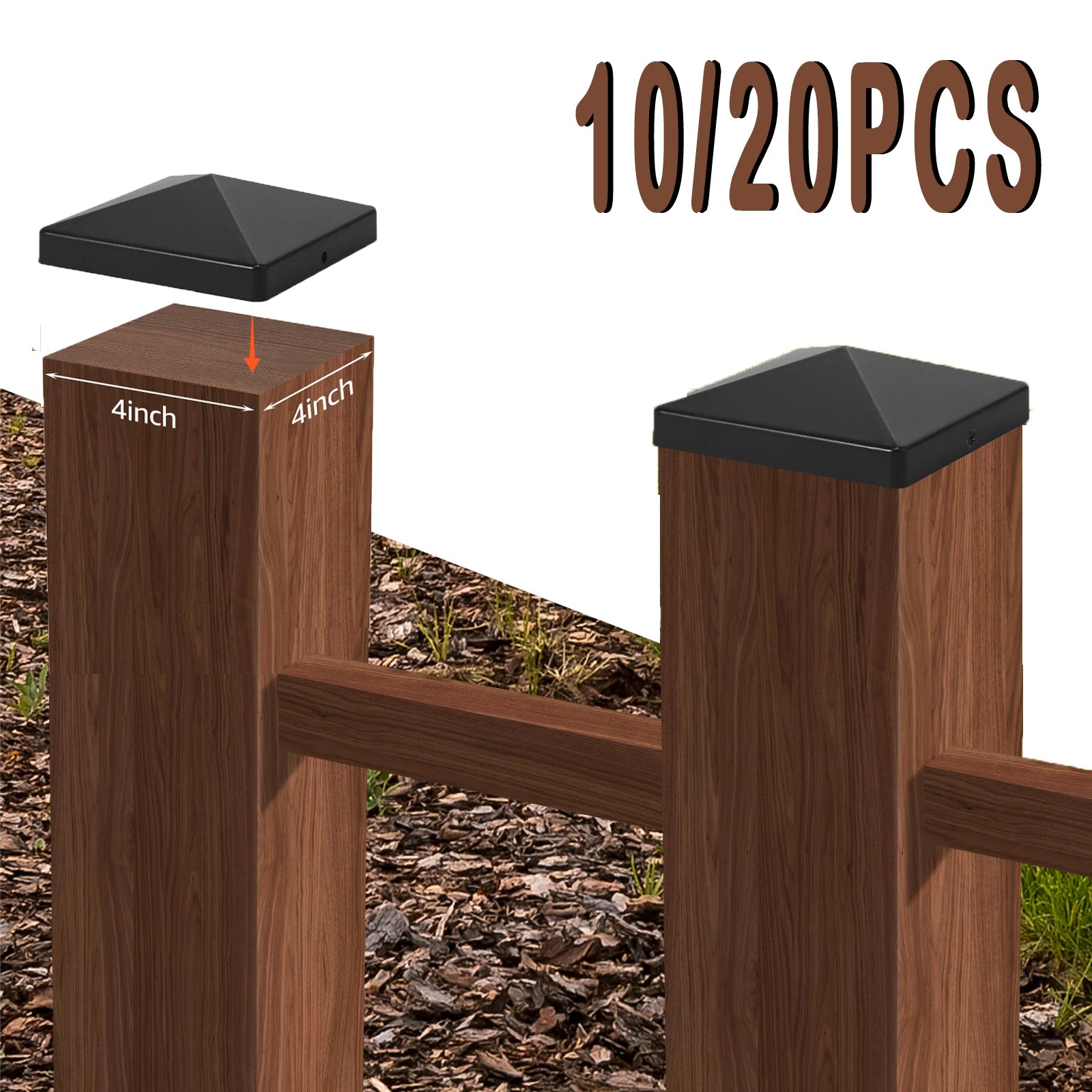 10/20 Pcs Platic Fence Post Cap Black Deck Post Caps Effective Protection Square Column Cap Railing Cover for 4 in Fence Covers Zpaxo