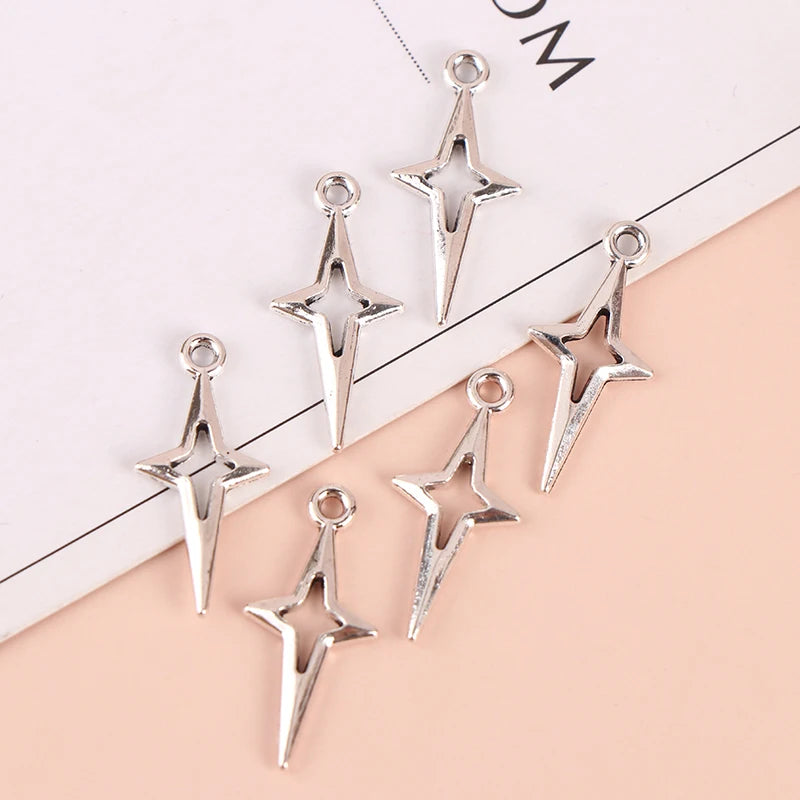 40 Vintage Silver Star Charms 23x10mm DIY Accessories Zpaxo