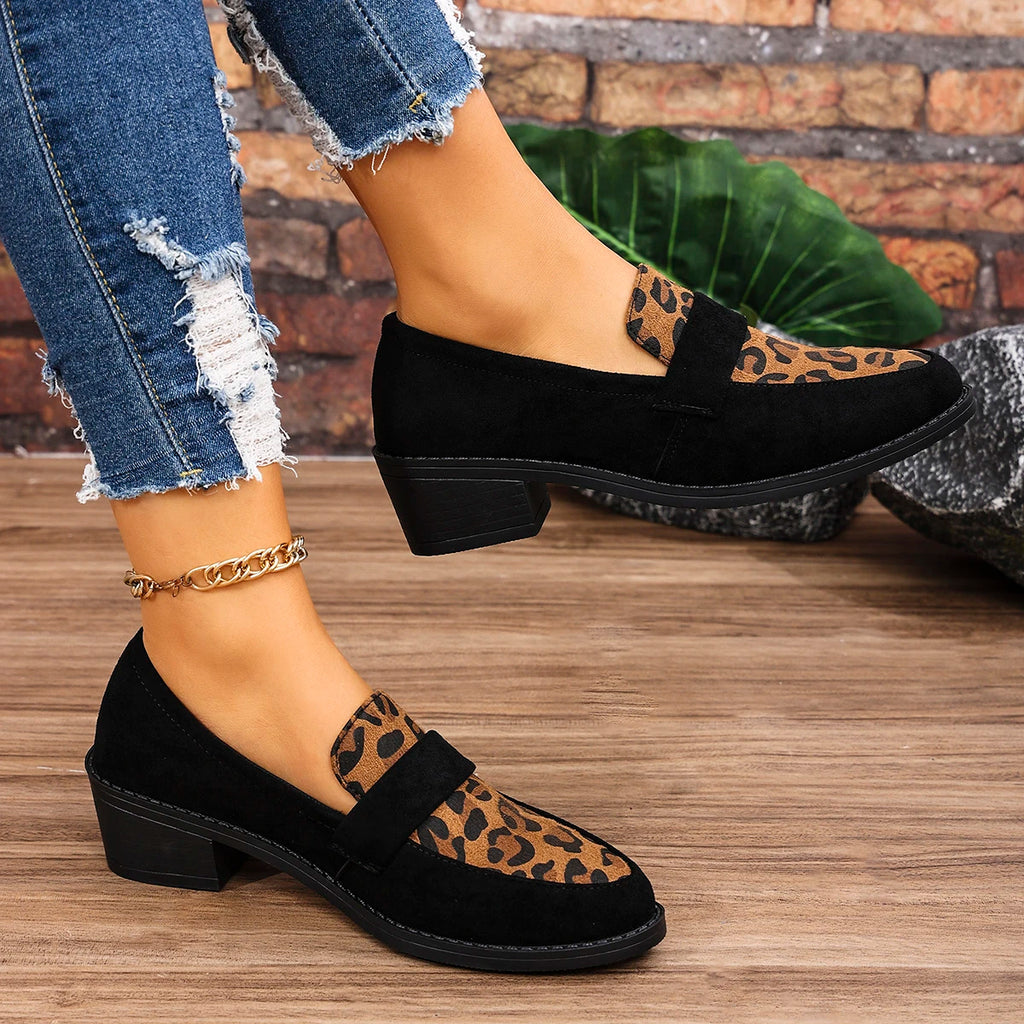 2024 New Spring Autumn Fashion Women Designer Comfortable Casual Shoes Women Medium Heel Pointed Toe Leopard Print Slip-On Shoes Zpaxo