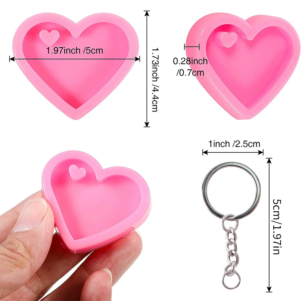 20Pcs Heart Keychain Molds Set 10 Heart Silicone Mold with Hole 10 Key Rings Pendant Jewelry Making for Valentine's Day Wedding Zpaxo