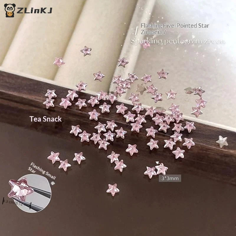▶50Pcs Star Zircon Nail Rhinestone Nail Art Charm Sparkle 3D Nail Rivet Flat Bottom Nail Decoration Parts DIY Manicure Zpaxo