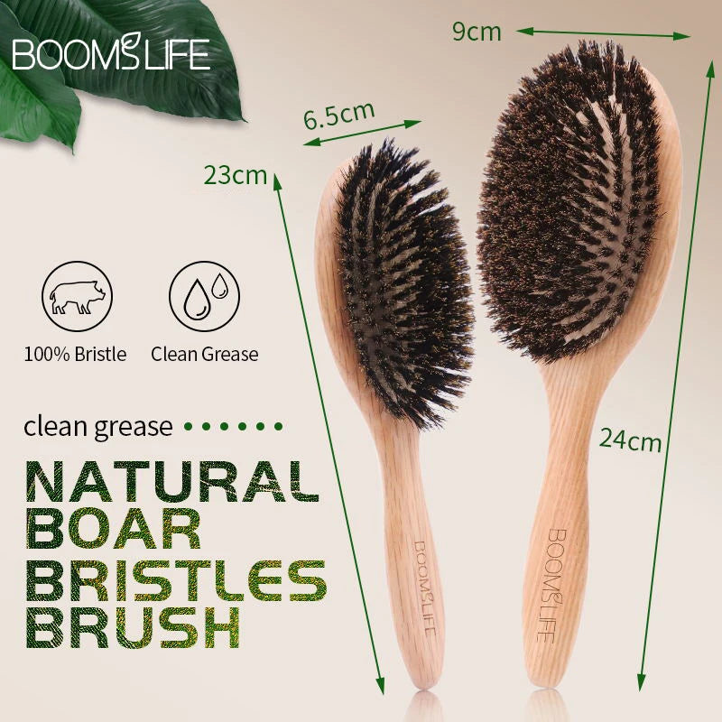 BOOMSLIFE Boar Bristle Hair Brush Women Combs for Hair Wood HairBrush Detangle Straightener Brush Hair Comb Barber Accessories Zpaxo