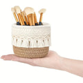Tassel Makeup Brush Holder – Wicker Cosmetic Organizer Basket Cosmetic Organizer Basket Zpaxo brown 12 10cm