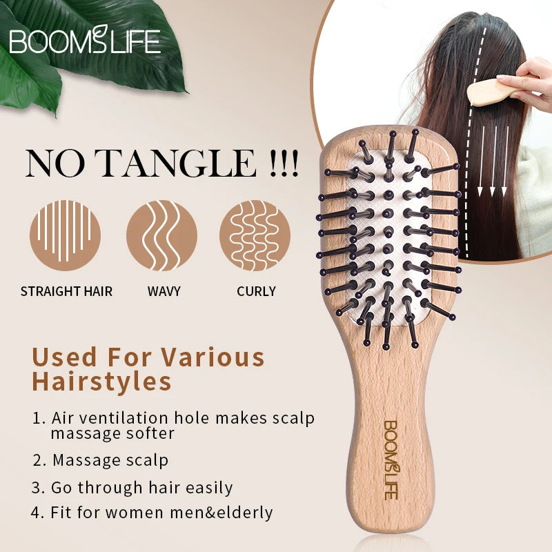 Portable Pocket Hair Comb Mini Hair Brush Salon Styling Small Travel Wide Tooth Comb Wood HairBrush Airbag Head Massage Brush Zpaxo