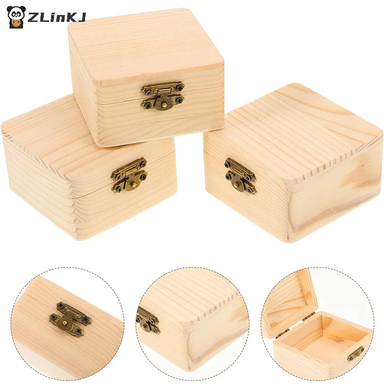 ▶1/2PCS Wooden Square Hinged Storage Box Craft Gift Box Handmade Case Home Sundries Storage Box, 8x8x4.7cm Zpaxo