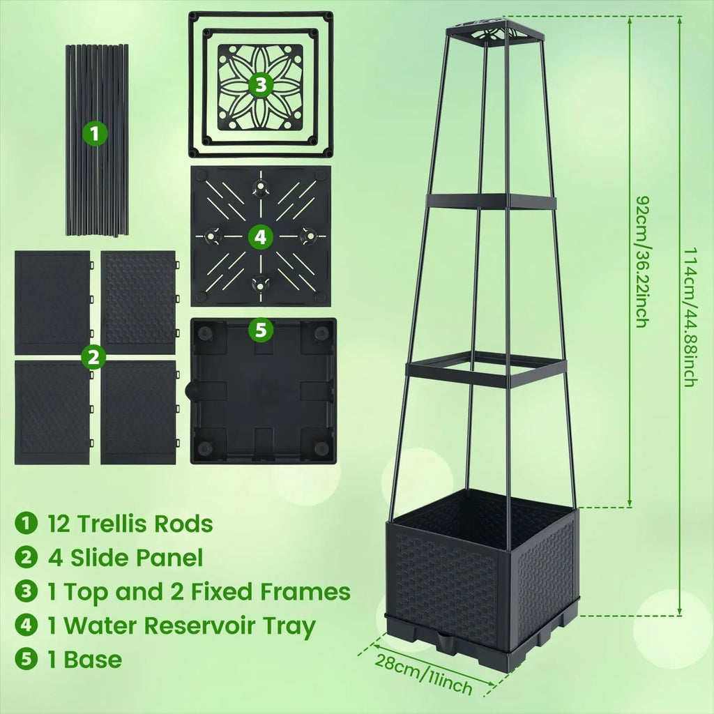 Planter Box With Trellis 114cm Self-Watering Heavy Duty Outdoor Raised Garden Bed With Trellis For Indoor Apartment Balcony Yard Zpaxo