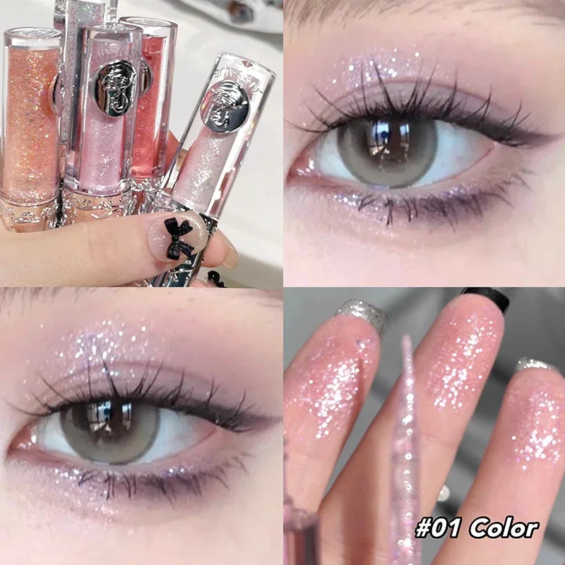 Balletism Glitter Liquid Eyeshadow Pearly Fine Shimmer Long Lasting Sparkling High Gloss Sequin Eye Shadow Lying Silkworm Makeup Zpaxo 01