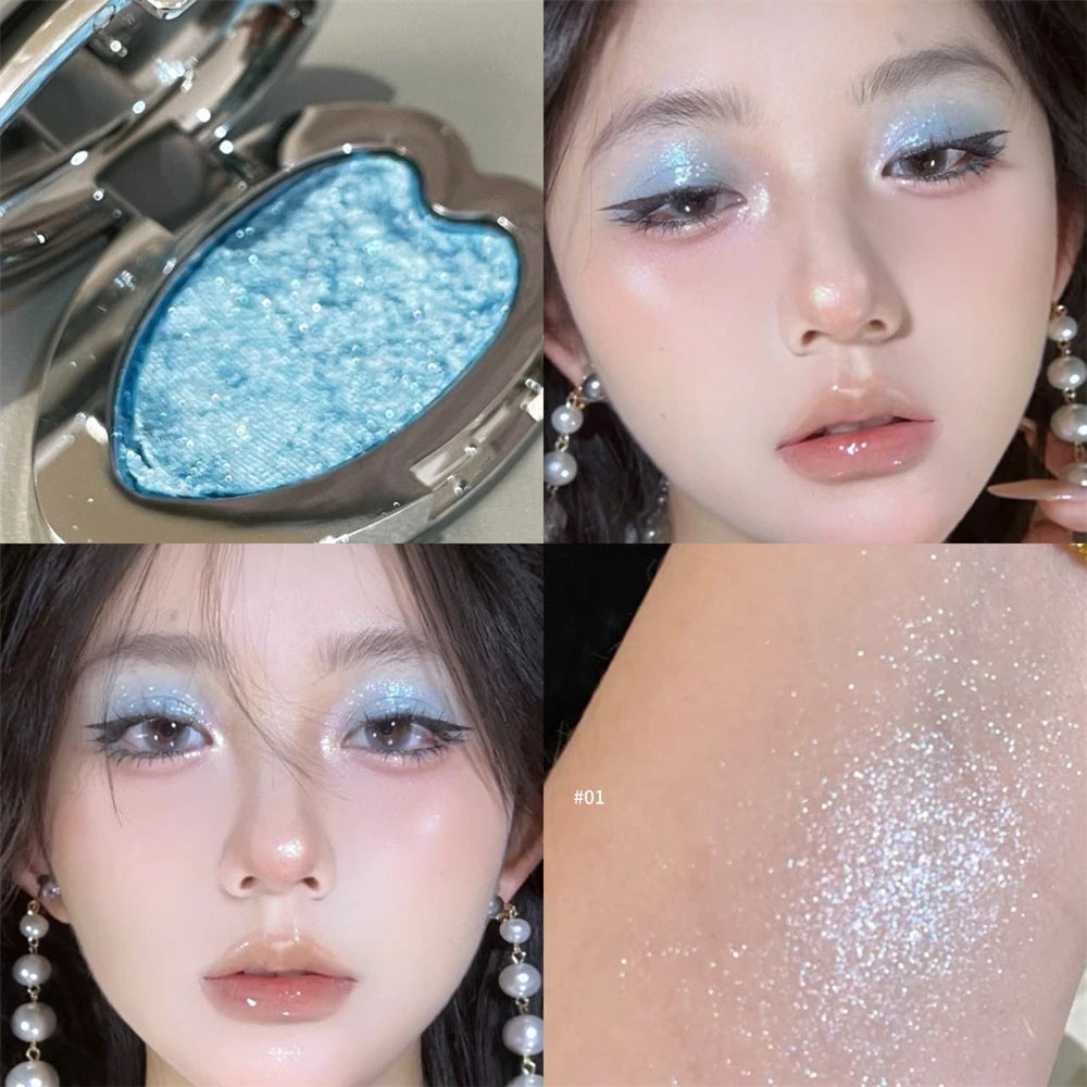 Smoked Punk Green Pearl Eyeshadow Diamond Metallic Brighten Mashed Potato Glitter Highlighter Plate Makeup Sparkling Chameleon Zpaxo 01