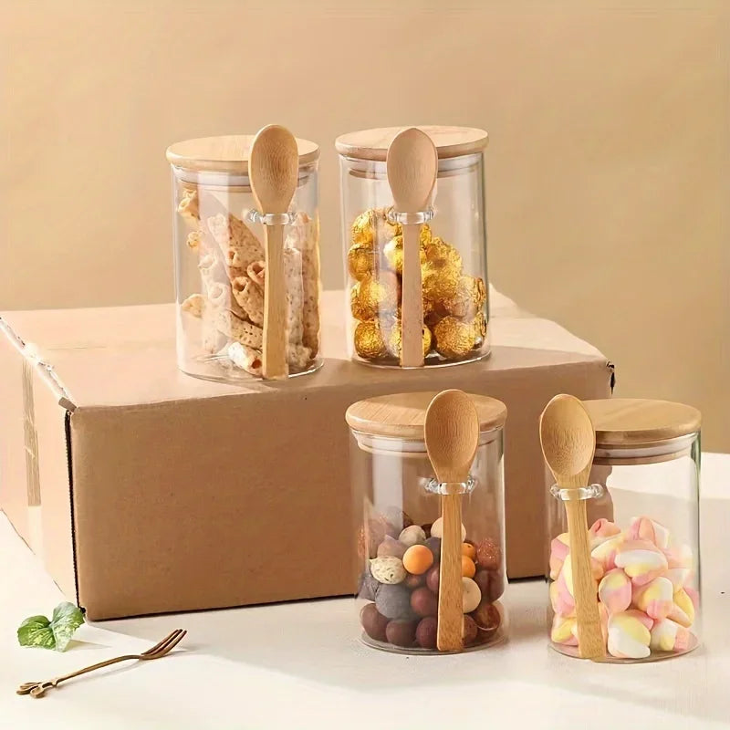 280ml Airtight Glass Jar with Bamboo Lid & Spoon – 10oz Food Storage Glass Storage Jar Zpaxo