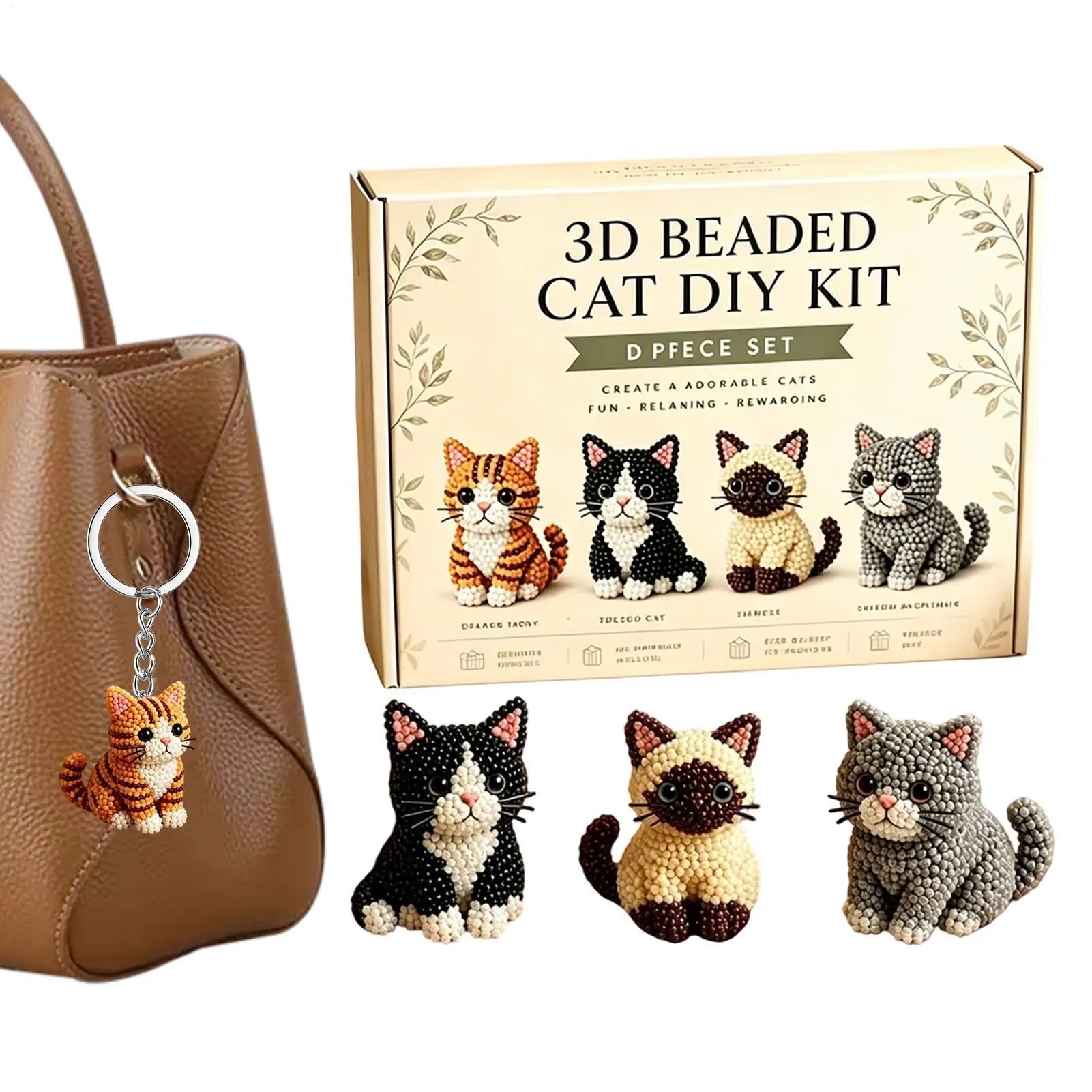 DIY Animal Beading Kit Cute Beginner-Friendly 3D Cat Funny Animal Beadwork Kit for Desk Decorations Bookshelf Decor Party Favors Zpaxo