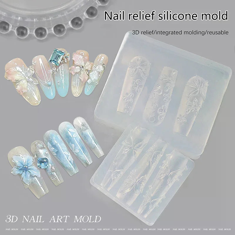 Silicone Flower Butterfly Nail Carving Mold 3D Stamping Plate Nails Zpaxo