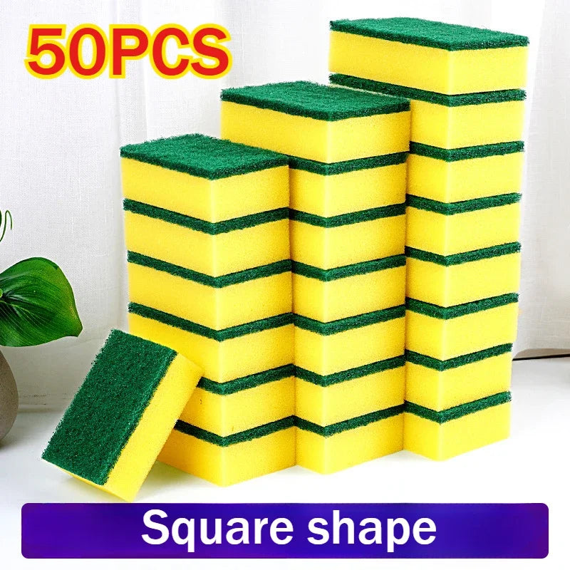 50/1Pcs Kitchen Dishwashing Sponge Soft Absorbent Clean Rub Pot Rust Scouring Pad Removing Kits Household Cleaning Brush Sponge Zpaxo 50PCS-Square