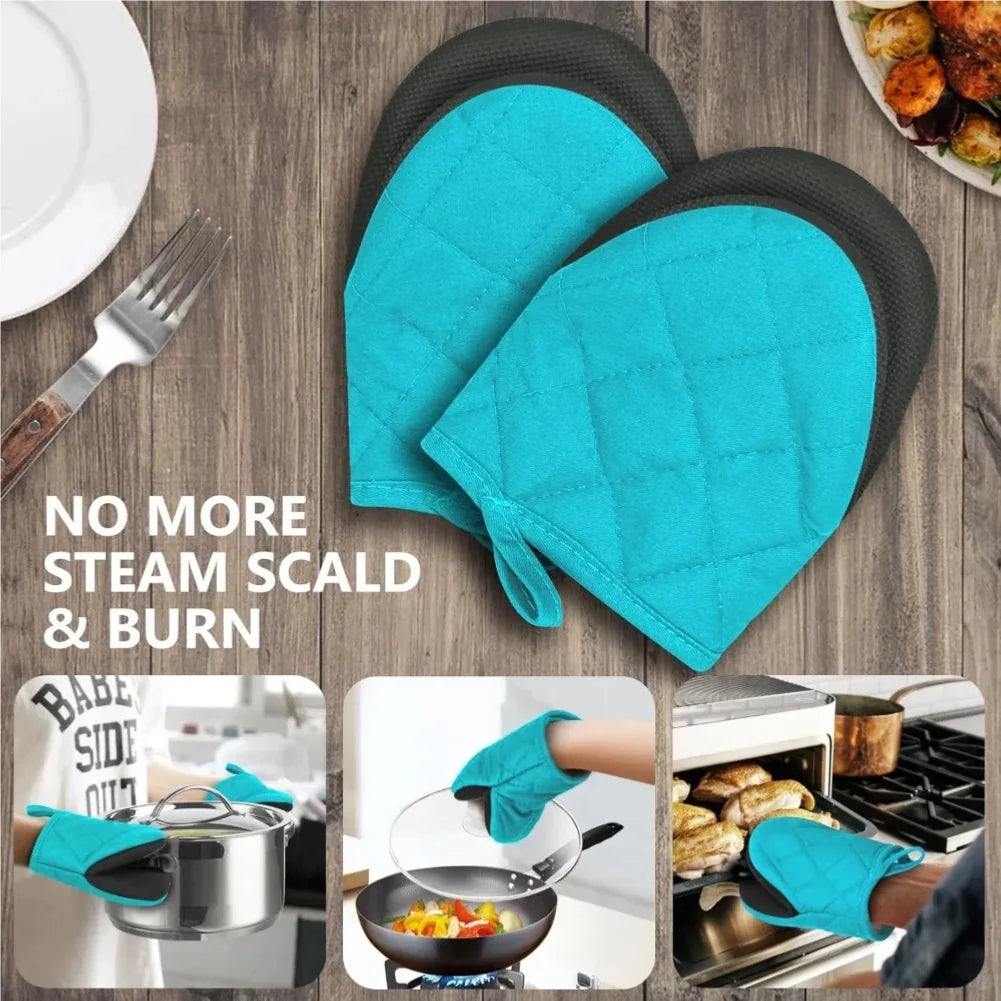 1 Pair Kitchen Oven Gloves High Heat Resistant Short Oven Mitts with Non-Slip Grip Surfaces and Hanging for BBQ Baking Cooking Zpaxo
