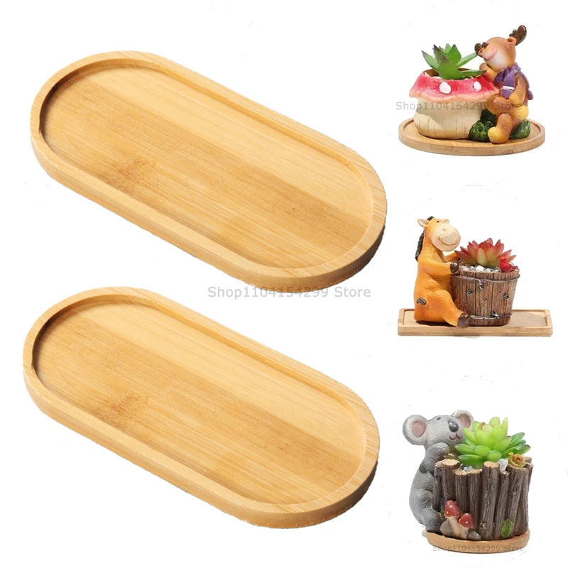 Flower Pot Tray Multi Bamboo Tray Wood Cup Pad Plant Pot Tray for Kitchen Decorative Plate Creative Coaster Coffee Cup Mat Zpaxo Oval-2pcs