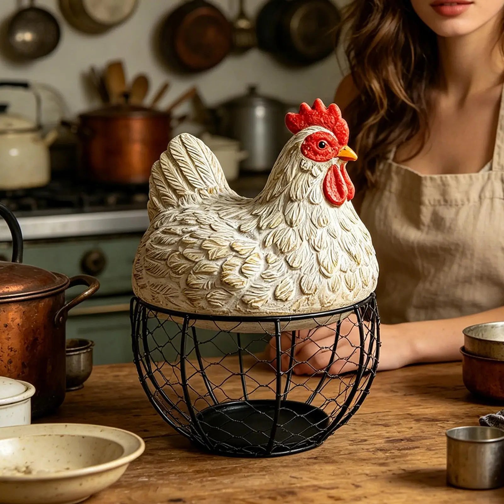 Chicken Basket Decorative Metal Wire Organizer Design Lid Portable