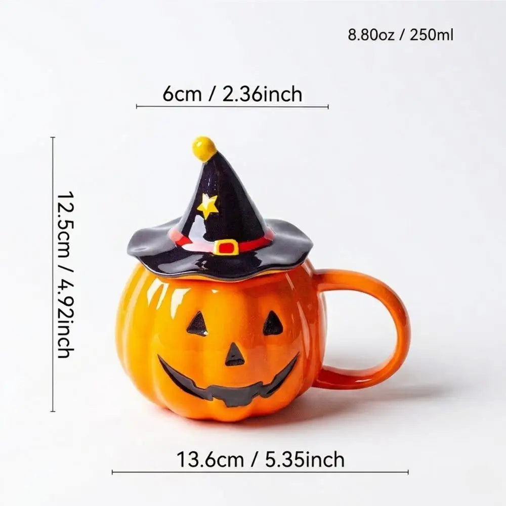 Halloween Coffee Mug Pumpkin Ceramic Cup Lid Aesthetic Cold Weather