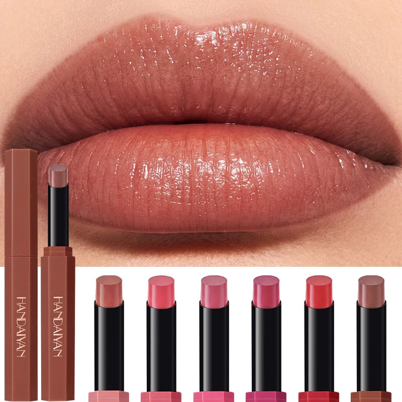 6 Colors Hexagonal Lipstick Silky Glossy Moisturizing Solid Lip Gloss Hydrating Long Lasting Non-Stick Cup Waterproof Lip Tint Zpaxo