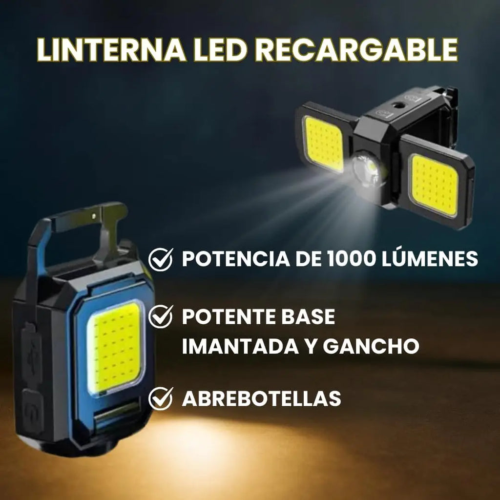 Mini COB Keychain Flashlight – USB Rechargeable, 90° Foldable