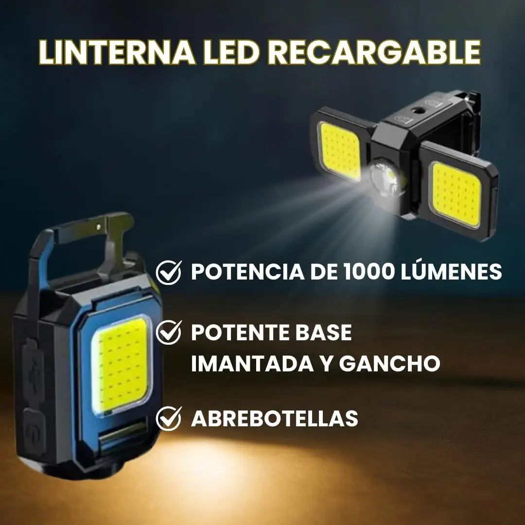 Mini COB Keychain Flashlight – USB Rechargeable, 90° Foldable