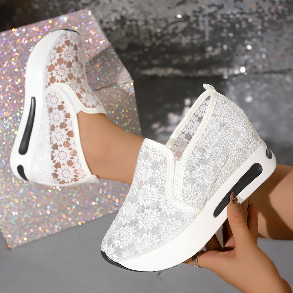 2025 New Women Sneakers Fashion Embroidered Platform Sneakers Women Breathable Mesh Sports Shoes Woman Thick Sole Slip on Shoes Zpaxo