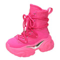 Women Ankle Boots Autumn Chunky Shoes Woman Platform Breathable Zpaxo Rose red 39(Foot 24.5cm) China Mainland
