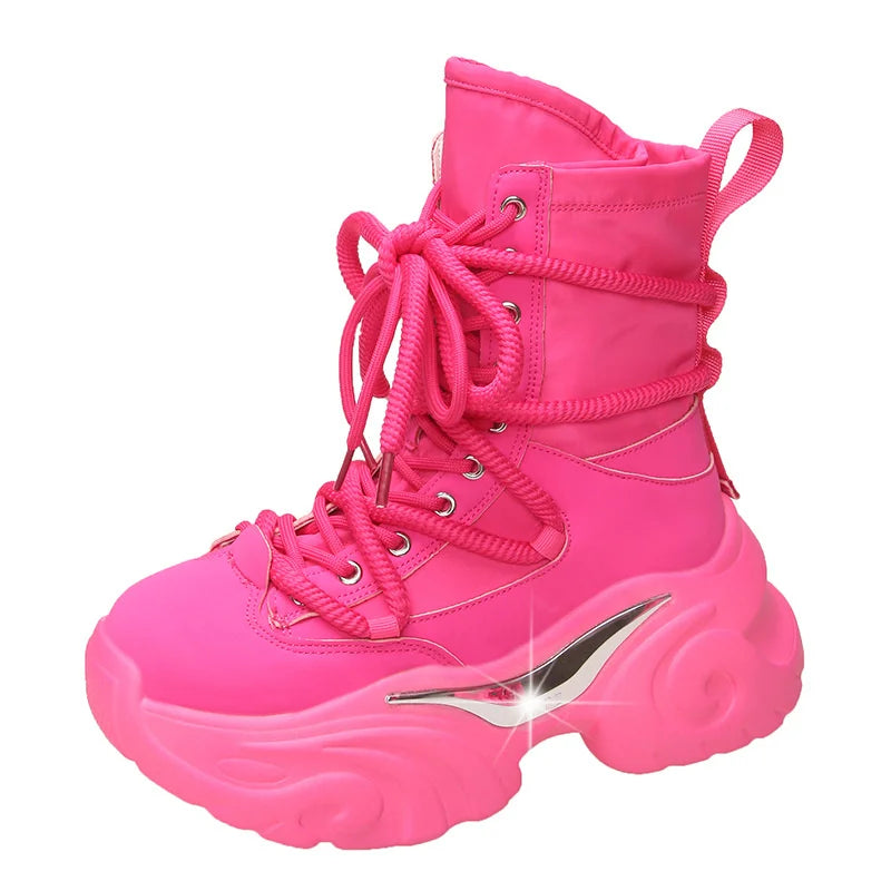 Women Ankle Boots Autumn Chunky Shoes Woman Platform Breathable Zpaxo Rose red 39(Foot 24.5cm) China Mainland