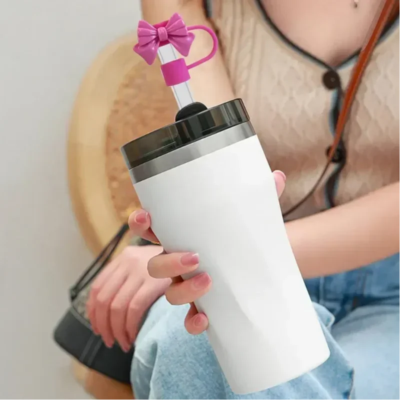 New Cute Bow Straw Cap Covers Silicone Straw Toppers Cap For Stanley Cups Accessories Straw Dust Cap For 10mm Diameter Straws YU Zpaxo