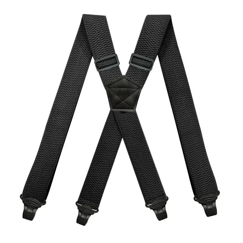 2026 New Arrival! Heavy Duty Work Suspenders for Men 3.8cm Wide X-Back with Plastic Gripper Clasps Adjustable Elastic Zpaxo YD007-Black