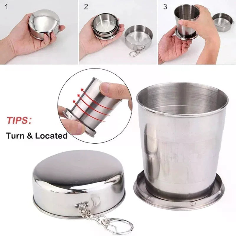 Stainless Steel Folding Cup Outdoor Travel Camping Portable Zpaxo