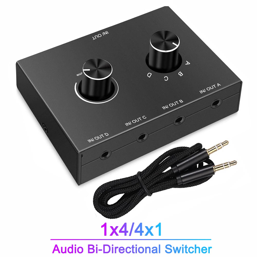 4 Way Jack Audio Switcher Stereo Bi-directional Switch Splitter Box 1