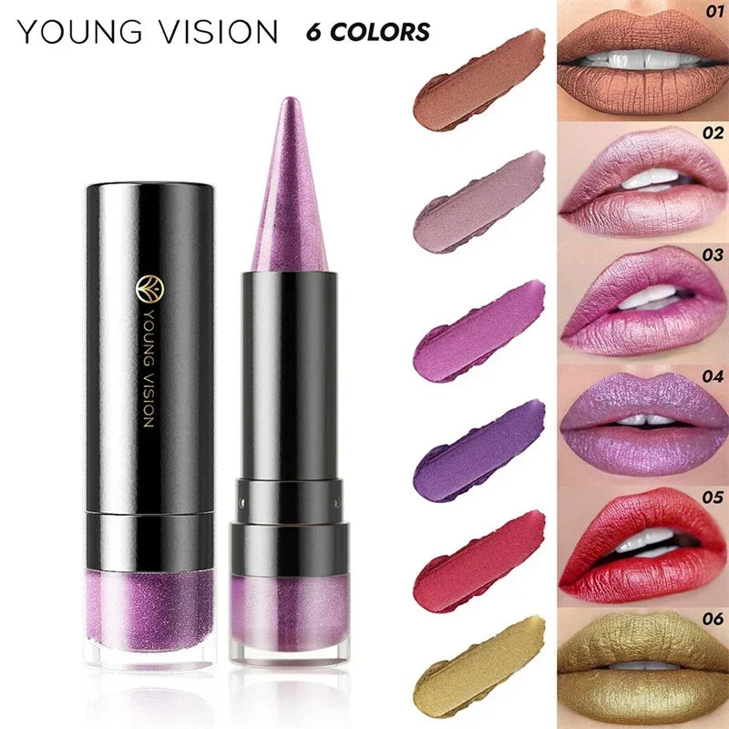 6 Color Tapered Lip Liner Pen Purple Pearlescent Lipstick Lipliner Lasting Waterproof Glitter Silkworm Eyeshadow Eyeliner Pen Zpaxo