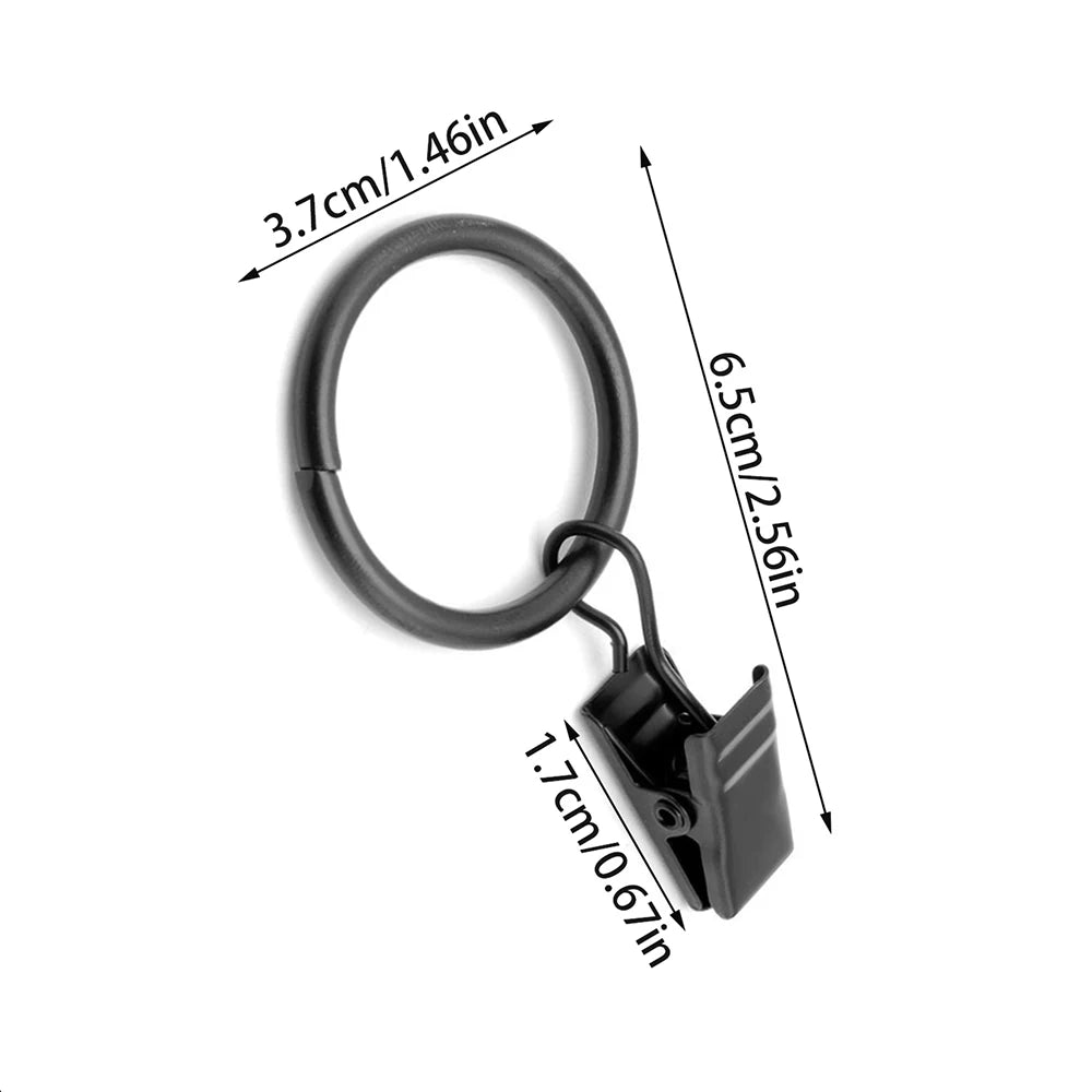 12Pcs Curtain Rings with Clips Metal Curtain Hooks Hangers Black Drapery Clips with Rings Curtain Accessories Zpaxo
