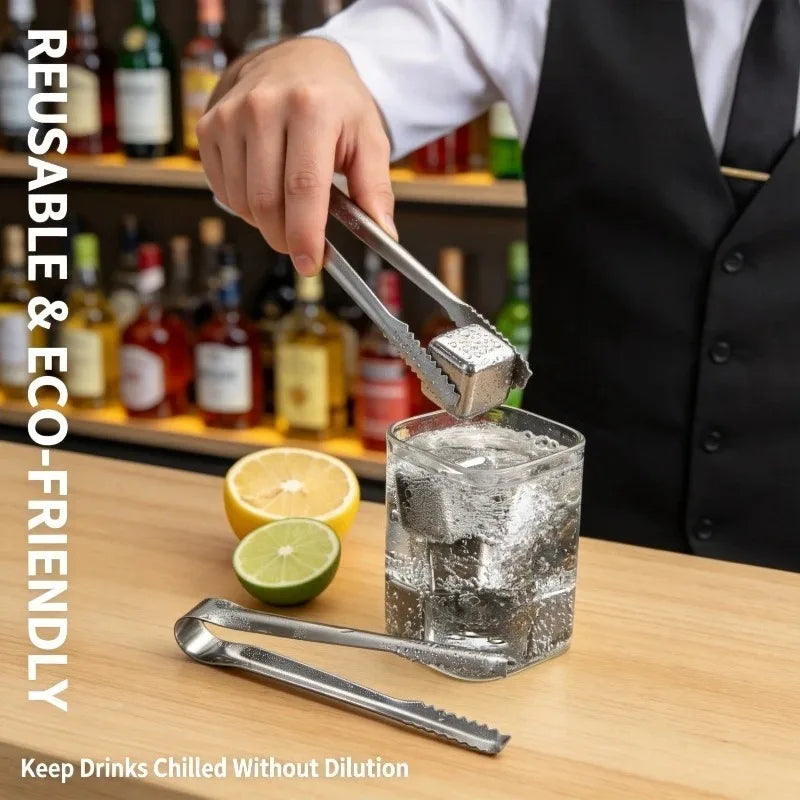 Reusable Stainless Steel Ice Cubes – No-Dilution Chilling Stones