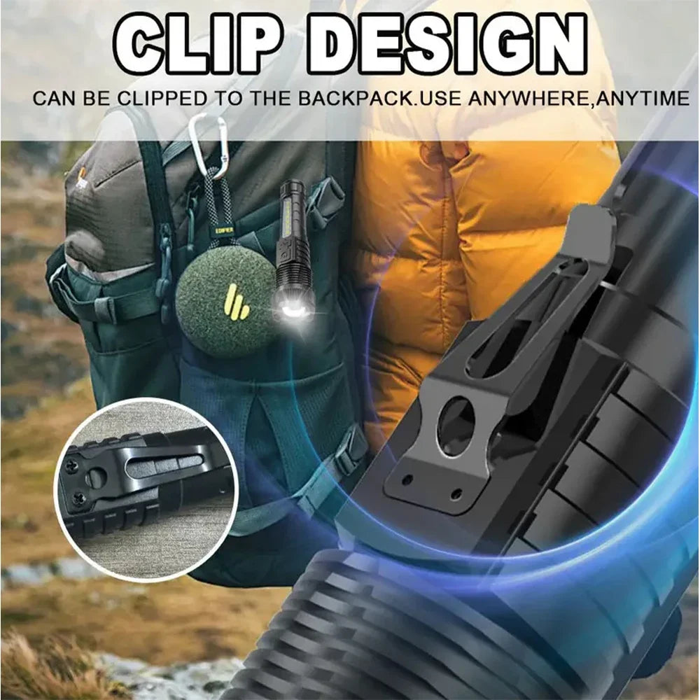 KDULIT 2000LM LED Tactical Flashlight – Type-C Rechargeable Zoom