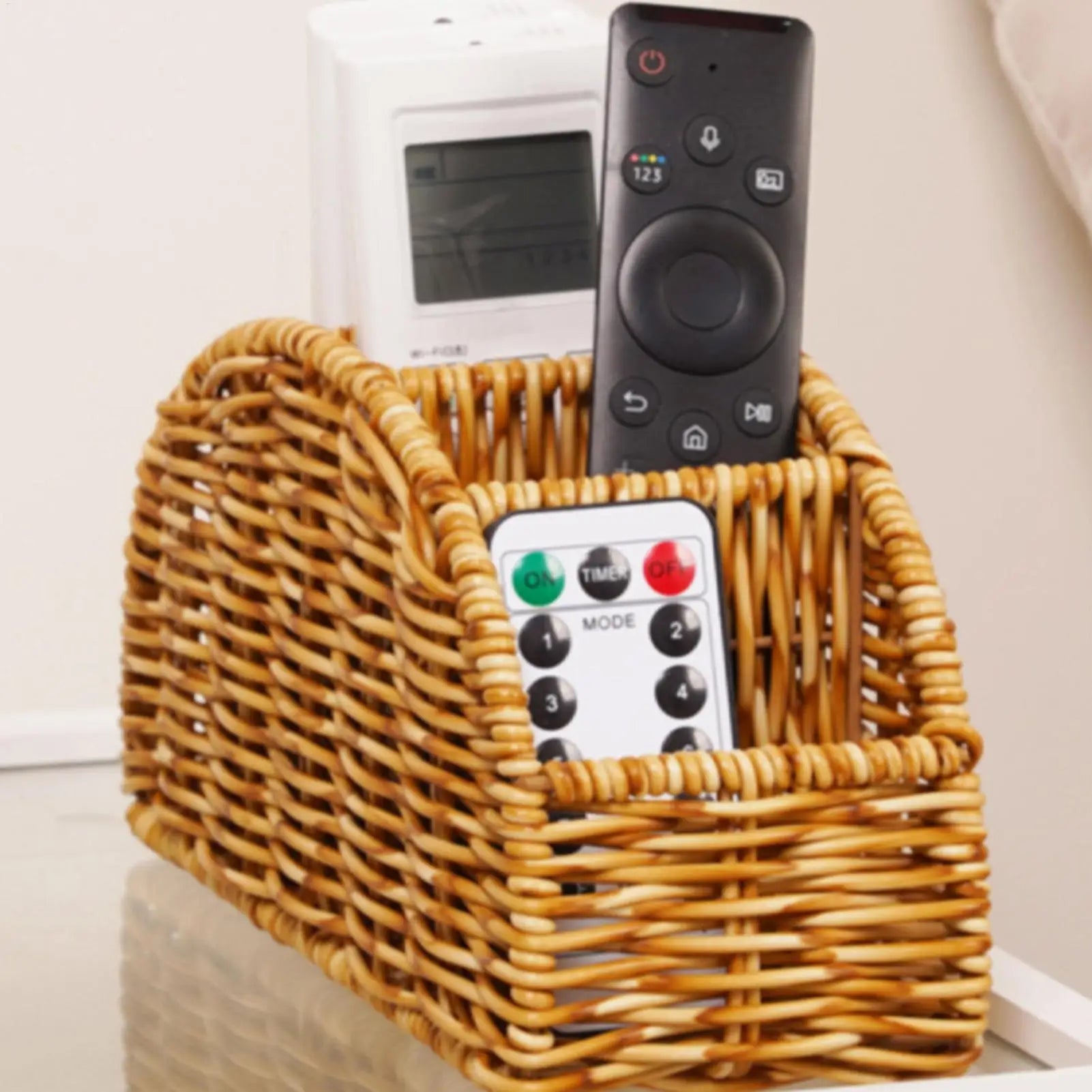 Woven Remote Control Holder 4 Slot Desktop Storage Box TV Remote Control Phone Trapezoidal Basket Stationery Organizer Case Zpaxo