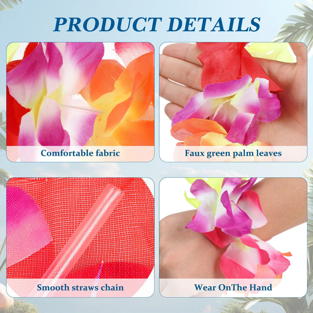 4Pcs Tropical Flower Necklace Set Exquisite Hawaii Leis for Medal Presentation Party Beach Decor Headband Bracelet Ornament Zpaxo