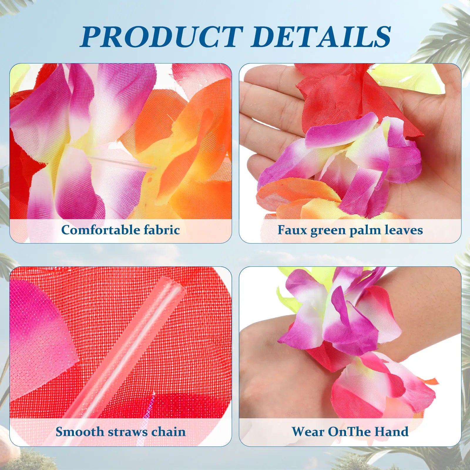 4Pcs Tropical Flower Necklace Set Exquisite Hawaii Leis for Medal Presentation Party Beach Decor Headband Bracelet Ornament Zpaxo