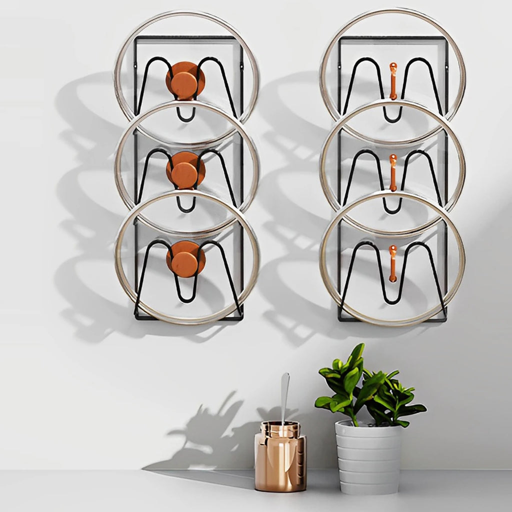 2Pcs Pot Lid Holders Wall Mounted Pot Lid Shelf Heavy-Duty Stand 3Layer Space Saving Pot Lid Rack Multipurpose Storage Organizer Zpaxo