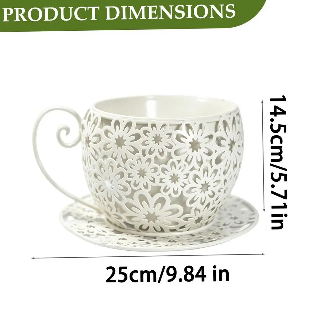 Funny Planter Iron Retro Hollow Teacup Yard Decor Large Garden Pots