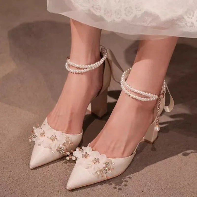 Women Sandals All-match Comfort Wedding Shoes Pointed Heel Retro Zpaxo