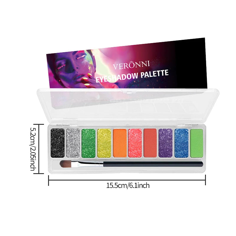 10-Color Fluorescent Dark Eyeshadow Palette Pigmented Pearlescent Zpaxo 10 colors