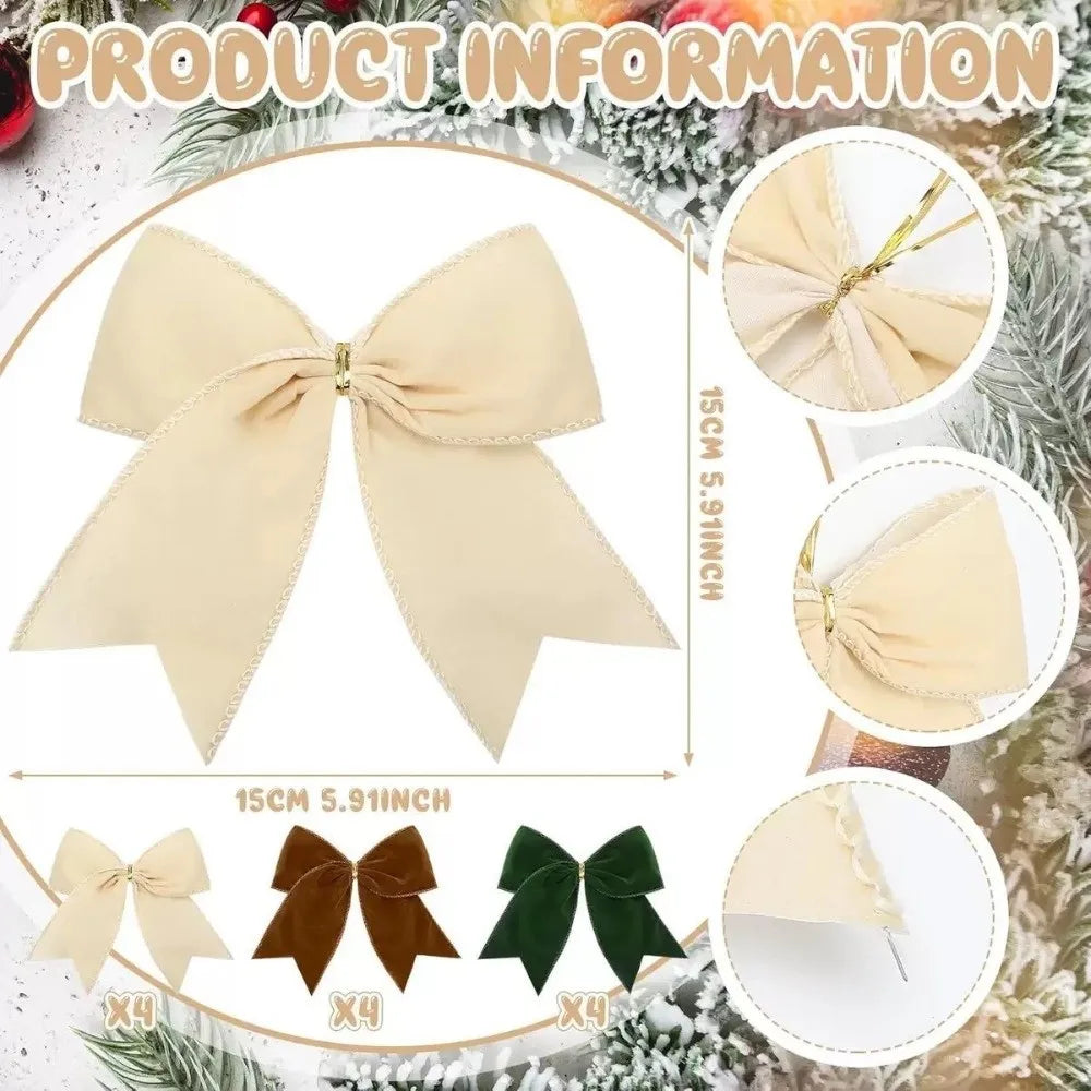 4-Pack Velvet Christmas Tree Bows – DIY Wreath Ribbon Decor Christmas Tree Bows Zpaxo